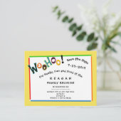 Woohoo klingt wie Fun Wiedersehen Party Save the D Ankündigungspostkarte (Stehend Vorderseite)