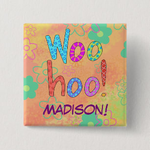 WooHoo Orange Word Text Art Name Abzeichen Button