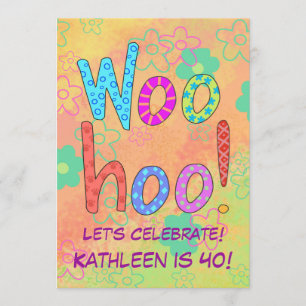 WooHoo Word Art Orange 40. Geburtstag Einladung