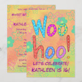 WooHoo Word Art Sweet 16. Geburtstag Einladung (Vorne/Hinten)