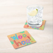 WooHoo Word Tex Art Graphic Orange Rechteckiger Pappuntersetzer (Vor Ort)
