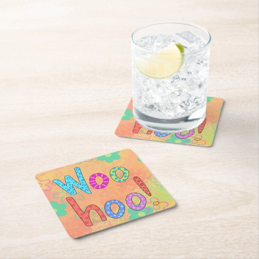 WooHoo Word Tex Art Graphic Orange Rechteckiger Pappuntersetzer (Vor Ort)