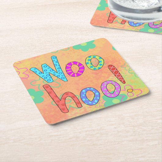 WooHoo Word Tex Art Graphic Orange Rechteckiger Pappuntersetzer (angewinkelt)