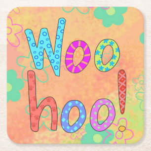 WooHoo Word Tex Art Graphic Orange Rechteckiger Pappuntersetzer