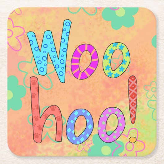 WooHoo Word Tex Art Graphic Orange Rechteckiger Pappuntersetzer (Vorderseite)