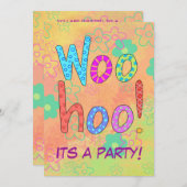 WooHoo Word Text Art Orange Party Einladung (Vorne/Hinten)