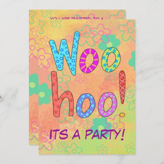 WooHoo Word Text Art Orange Party Einladung (Vorne/Hinten)