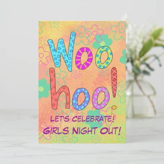 WooHoo Words Girls Night Out Einladung (Stehend Vorderseite)