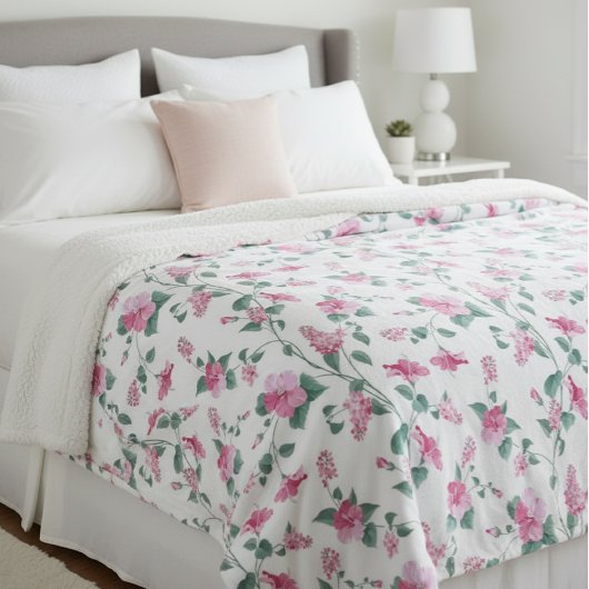 wool blanket, floral print blanket, pink blanket fleecedecke