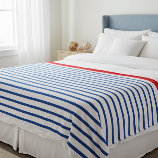 Wool blanket with blue stripes, Nautical-themed Fleecedecke