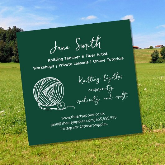 wool Knitting Teacher Business Card | Wool Yarn Quadratische Visitenkarte