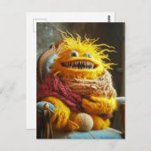 Wool monster crocheting in a chair. Funny Postkarte (Vorne/Hinten)