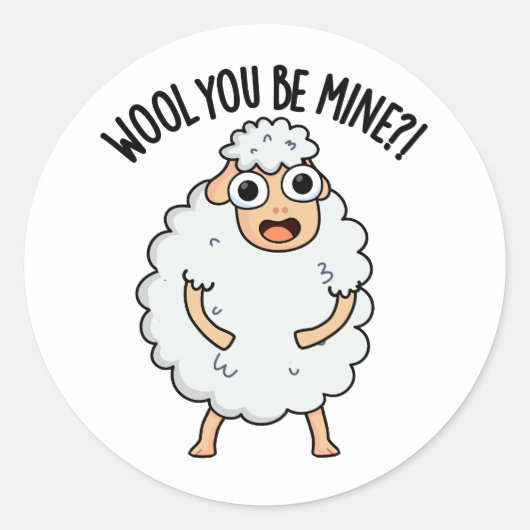 Wool you be mine Funny Sheep Puff Runder Aufkleber (Vorderseite)