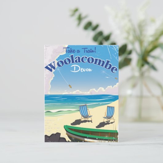 Woolacombe Devon Beach Travel Poster Postkarte (Stehend Vorderseite)