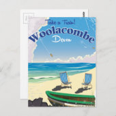 Woolacombe Devon Beach Travel Poster Postkarte (Vorne/Hinten)