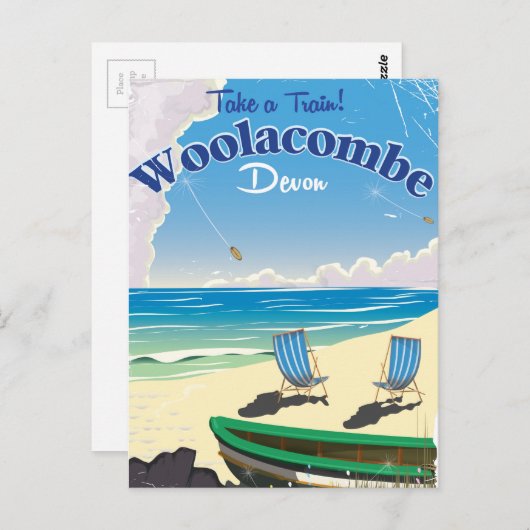 Woolacombe Devon Beach Travel Poster Postkarte (Vorne/Hinten)