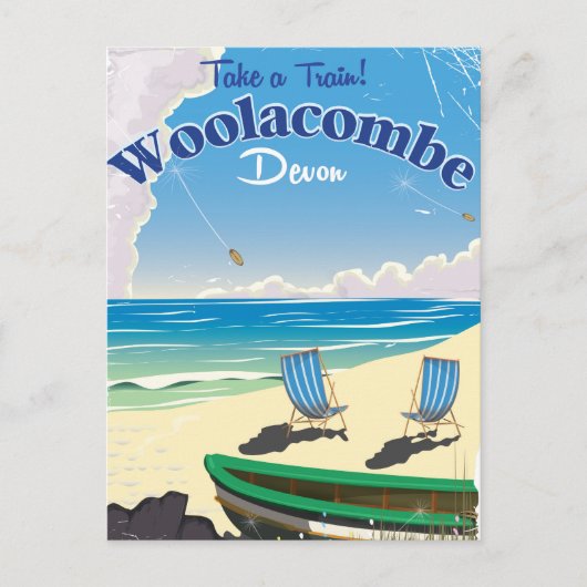 Woolacombe Devon Beach Travel Poster Postkarte (Vorderseite)