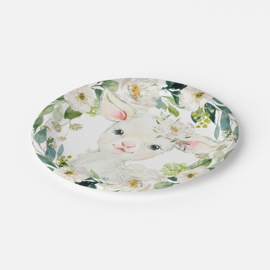 Woolie Lambert 7" Dessertplatte - Babydusche Pappteller (Schrägansicht)