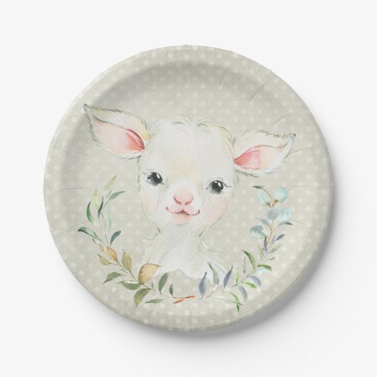 Woolie Lambert Neutral Dessert Plate - Babydusche Pappteller (Vorderseite)
