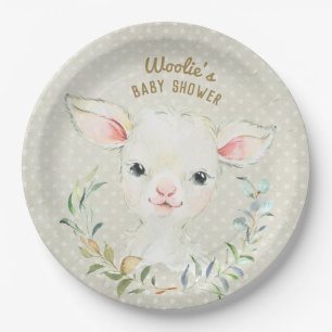 Woolie Lambert Neutral Dessert Plate - Babydusche Pappteller