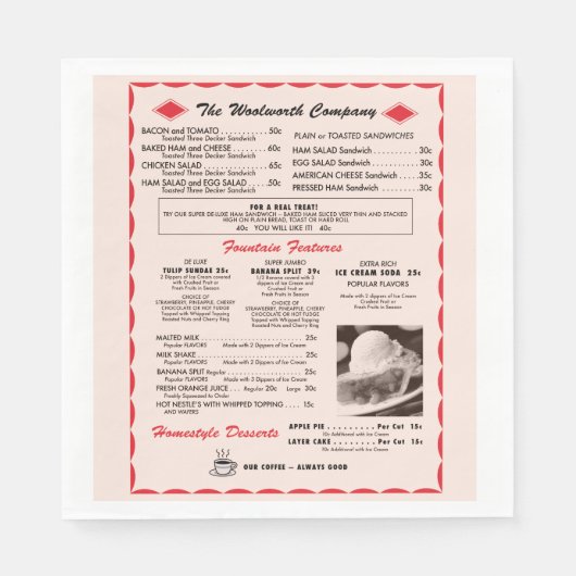 Woolworth Menu Paper Napkins Serviette (Vorderseite)