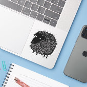 Wooly Black Sheep Cartoon Aufkleber (Laptop mit iPhone)