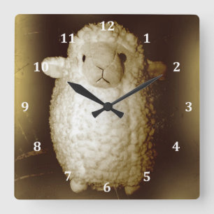 Wooly flockiges Sepia-Lamm Quadratische Wanduhr