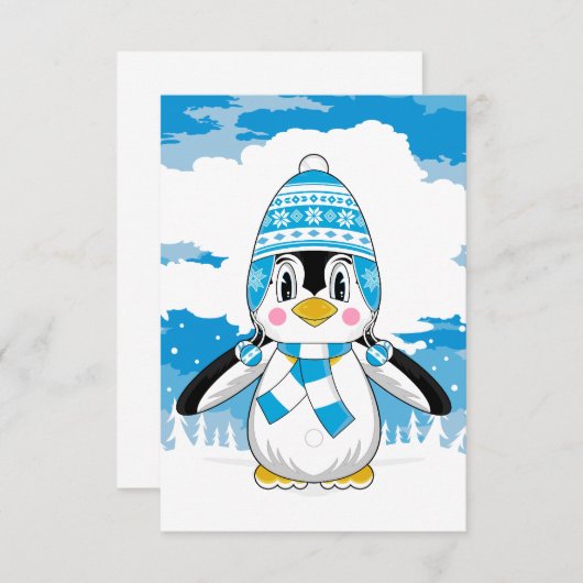 Wooly Hat Penguin RSVP Card (Vorne/Hinten)