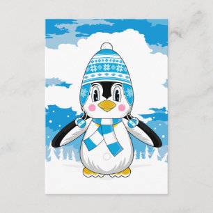 Wooly Hat Penguin RSVP Card Karte