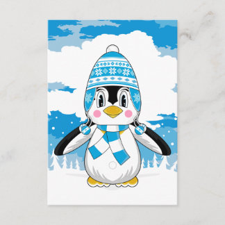 Wooly Hat Penguin RSVP Card Karte