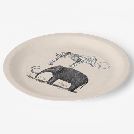 Wooly Mammoth Prähistorischer Elefant und Skelett Pappteller (Schrägansicht)