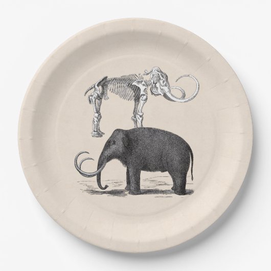 Wooly Mammoth Prähistorischer Elefant und Skelett Pappteller (Vorderseite)
