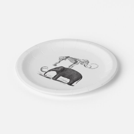 Wooly Mammoth Vorgeschichtlicher Elefant und Skele Pappteller (Schrägansicht)