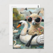 Wooly Sheep genießt Schwimmen in einem See mit Sch Postkarte (Vorne/Hinten)