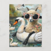 Wooly Sheep genießt Schwimmen in einem See mit Sch Postkarte (Vorderseite)