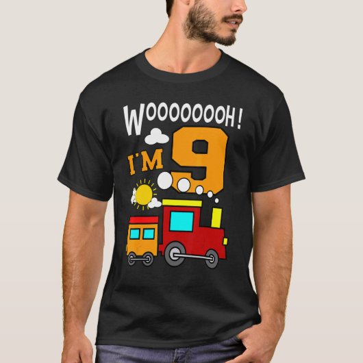 Woooooooh I m 9 Birthday Train Railroad Bday Party T-Shirt (Vorderseite)
