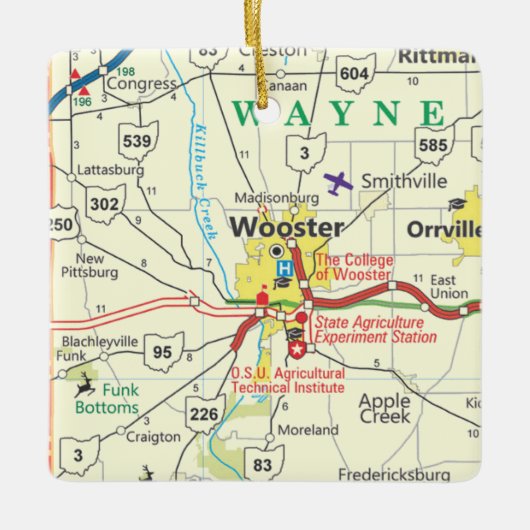 Wooster Ohio Vintag Map Keramikornament (Vorderseite)