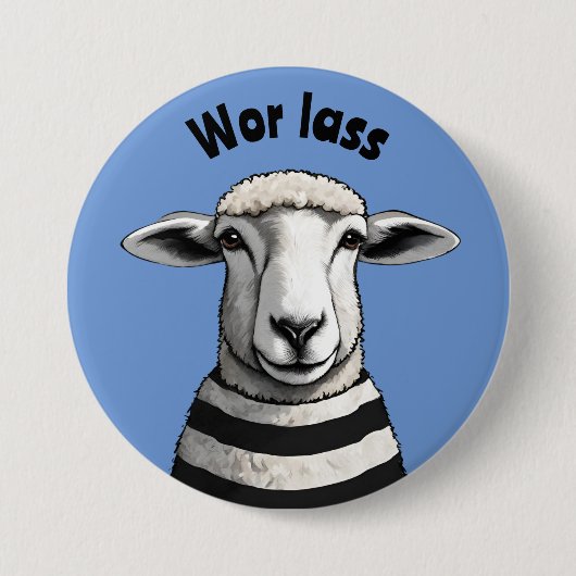 Wor Lass, Geordie-Button, Stripy-Schafe, Lamm Button (Vorderseite)