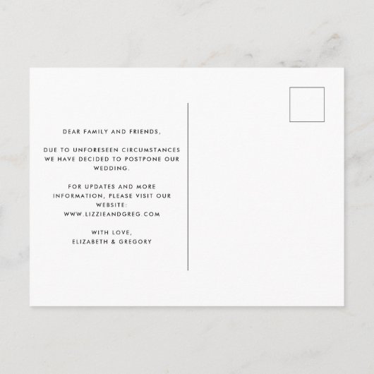 Woran die Wartezeitung das Datum ändern sollte Ankündigungspostkarte (Rückseite)