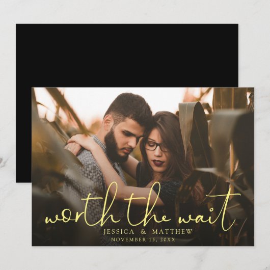 Woran sich das Wait Wedding Foto Script Modern Ove Save The Date (Vorne/Hinten)