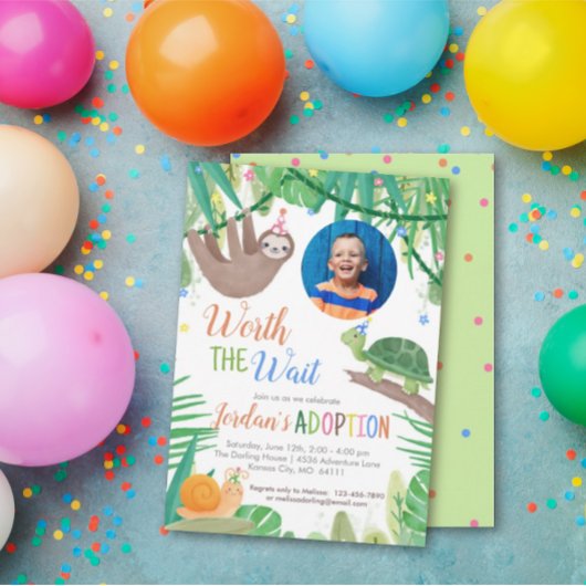 Worauf warten Adoption Party Foto Einladung