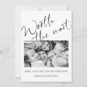 "Worauf warten" Foto Adoption Announcement Card Einladung (Vorderseite)