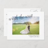 Worauf warten verschoben Hochzeit endlich Verheira Ankündigungspostkarte (Vorne/Hinten)