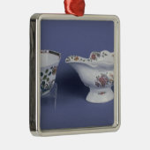 Worcester formten ovales Soßeboot und achteckiges Silbernes Ornament (Rechts)