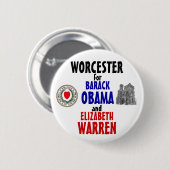 Worcester für Obama und Waren 2012 Button (Vorne & Hinten)