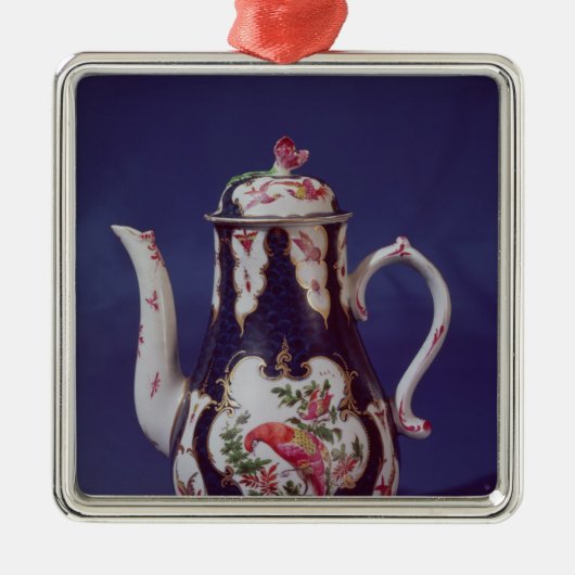 Worcester-Kaffeetopf, verziert mit Vögeln Silbernes Ornament (Vorne)