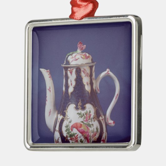 Worcester-Kaffeetopf, verziert mit Vögeln Silbernes Ornament (Links)