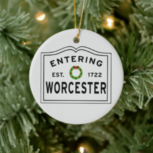 Worcester, MA Holiday Wreath Keramik Ornament