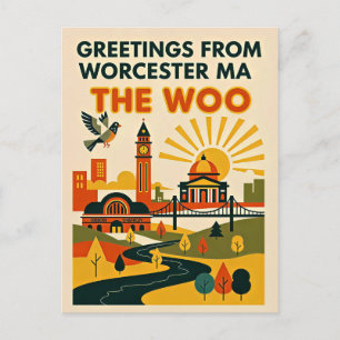 Worcester MA „The Woo“ Retro-Reise Postkarte