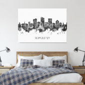 Worcester Massachusetts Skyline BW Leinwanddruck (Insitu (Schlafzimmer))